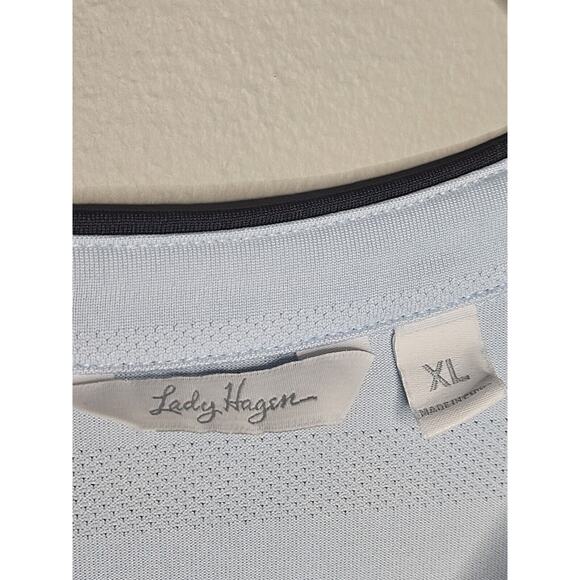 Lady Hagen Women's XL Extra Large V neck Empower Neck Trim SS Polo Calm Blue - Picture 2 of 5